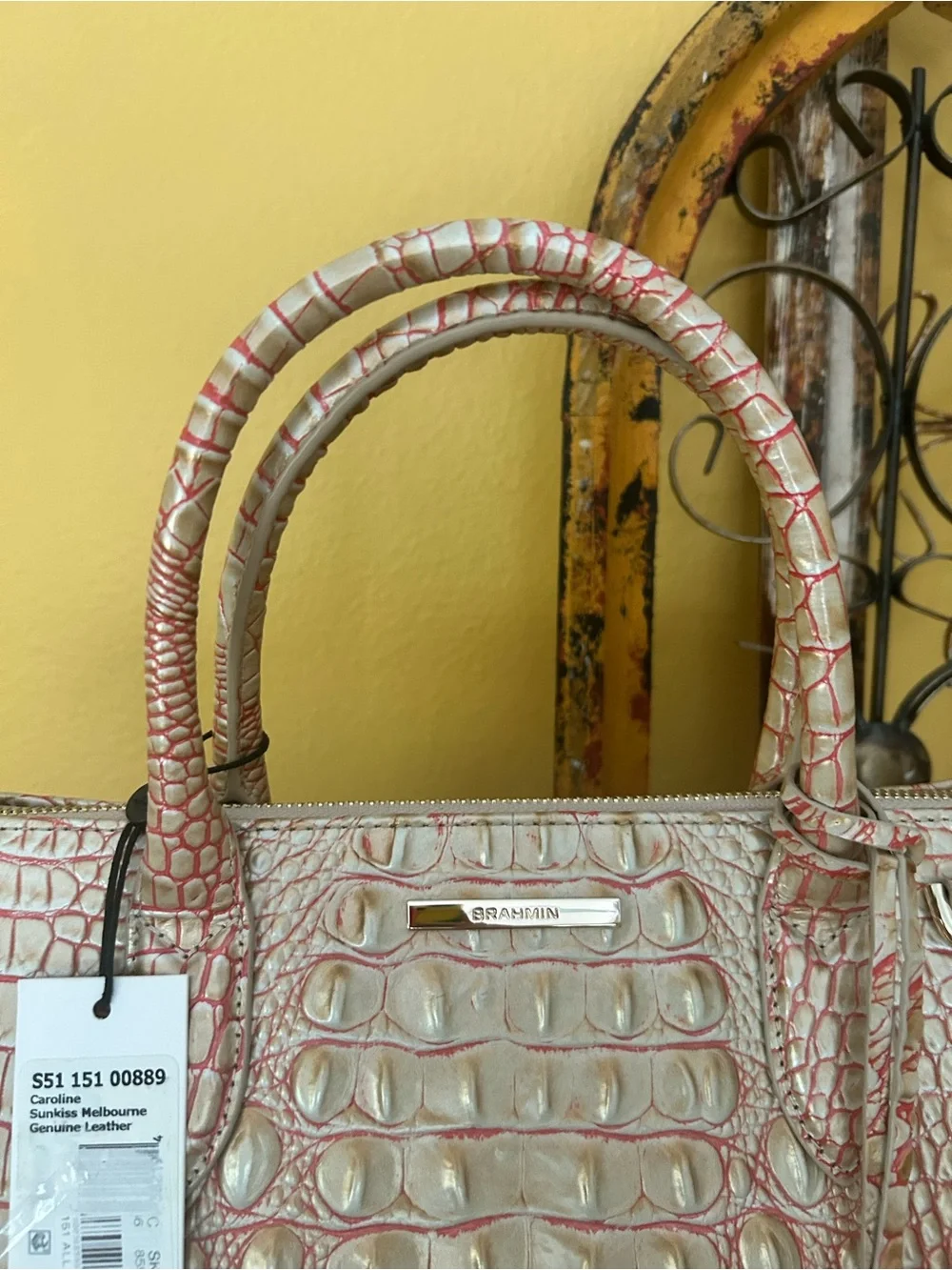 Brahmin Caroline Satchel Sunkiss Melbourne Croc Embossed Leather NWT old money